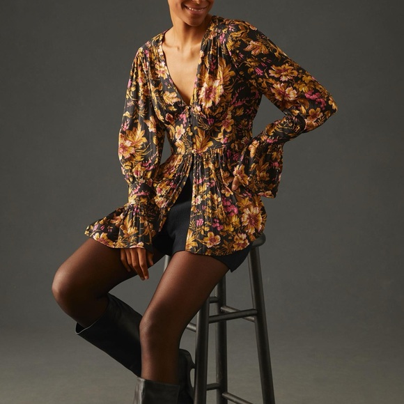 Anthropologie Deep V Tunic Blouse - Picture 2 of 8